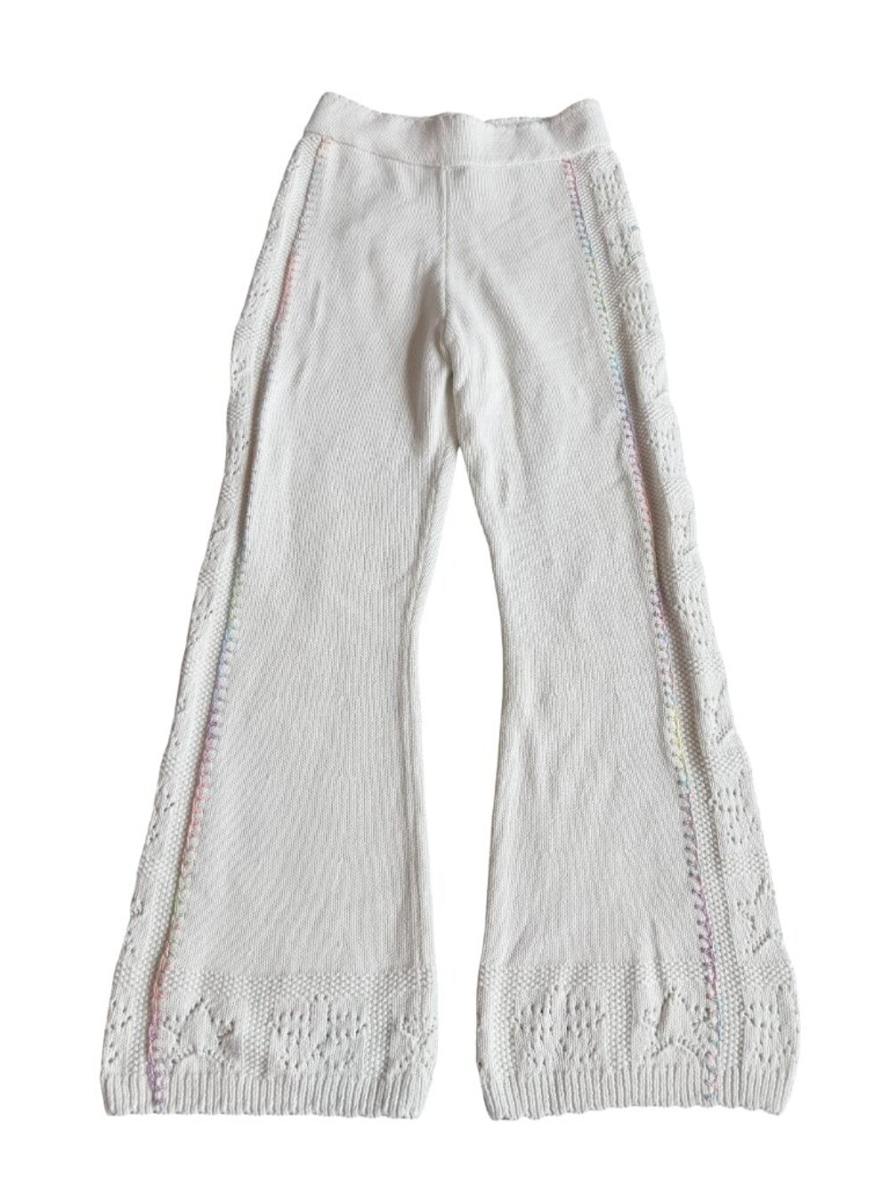 LoveShackFancy White Toro Crochet Flare Pants Wide Leg Pointelle X-Small Women's